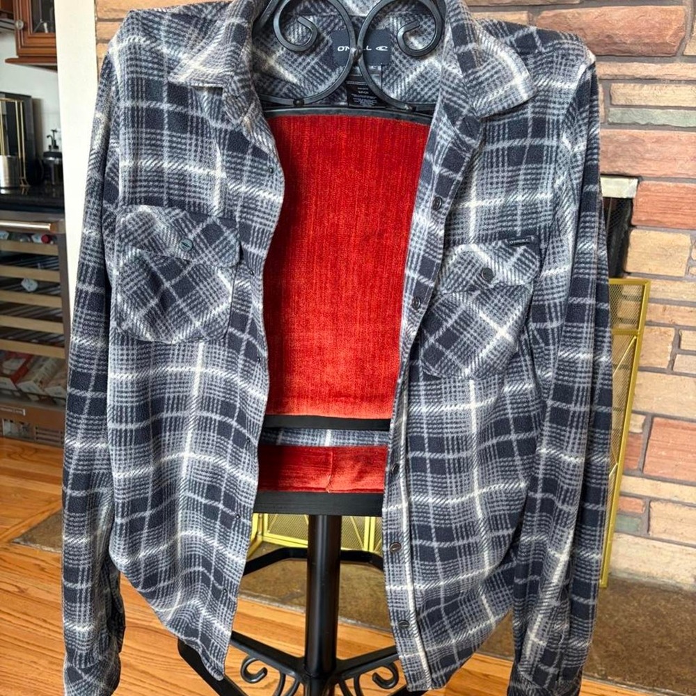 O'Neill Black White Plaid Flannel Shirt Size S